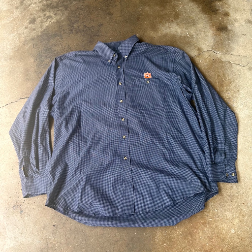 Antigua Button Down Shirt Mens XL Navy Excellent Auburn Tigers Logo Check